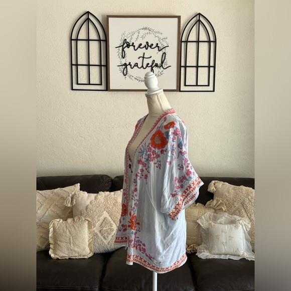 Curations Pastel Blue Embroidered Floral Kimono Size M/L Summer Beach Boho - Picture 11 of 15